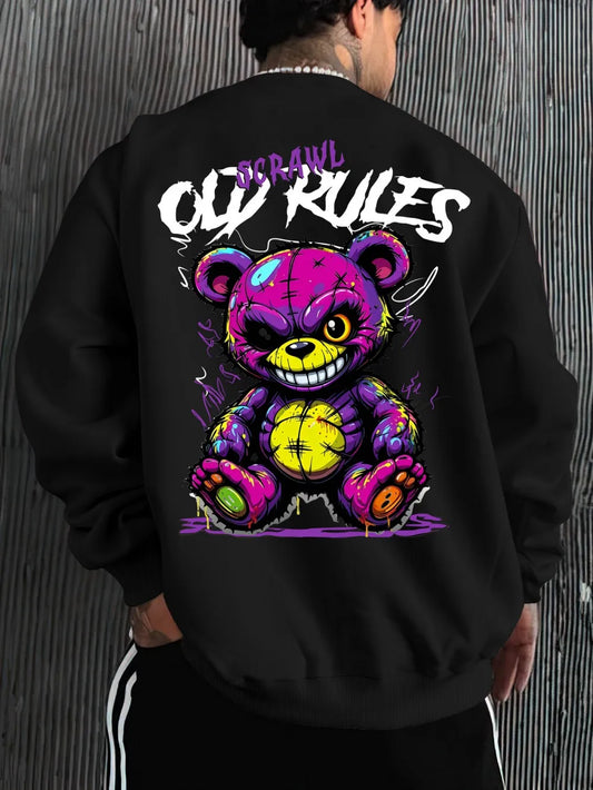 New Men's Autumn Personalized Evil Bear Letter Printed Comfortable Soft Long Sleeve T-shirt Outdoor Street Style Top
