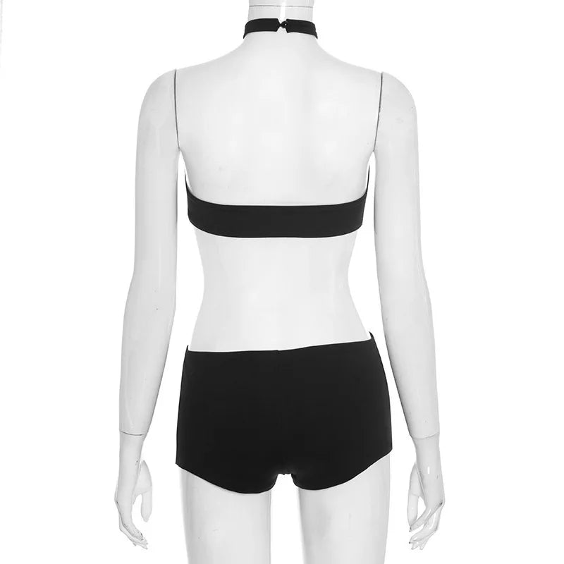 Sleeveless Cutout Romper Women Brown Halter Neck Y2K Sexy Bodycon Short Jumpsuit 2026