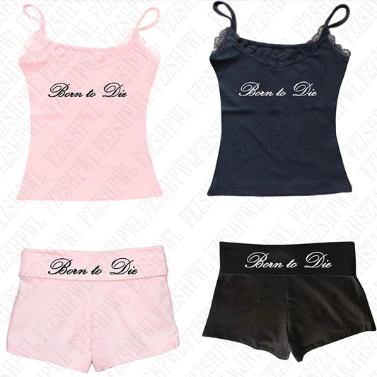 Y2K streetwear hip-hop casual sports slim summer Women's shorts emo girls punk fashion all-match Women's sleeveless camisole top
