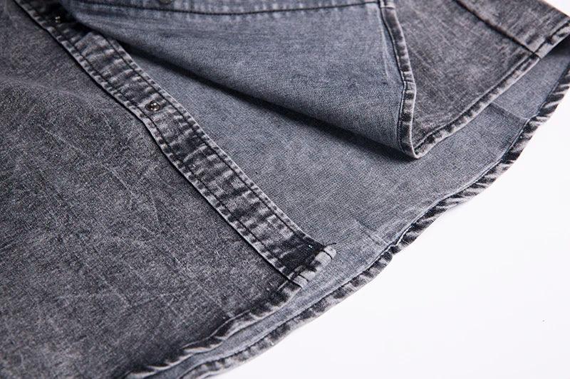 New Men's Fashion Short Sleeve Denim Shirt Soft Solid Color Slim Fit Cowboy Top for Men