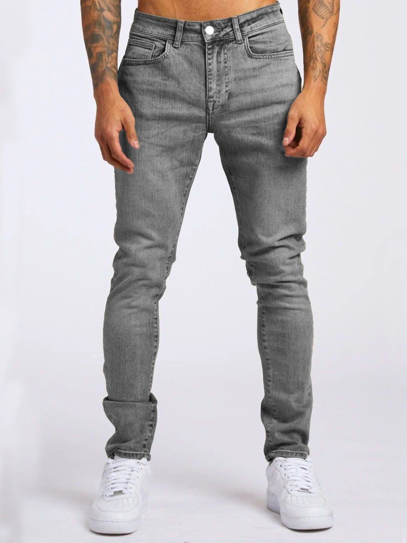 Mens Jeans Elastic Skinny Solid Color Stretch Pencil Pants Slim Fit Denim Jeans Jogging Streetwear Cowboy Casual Trousers Blck