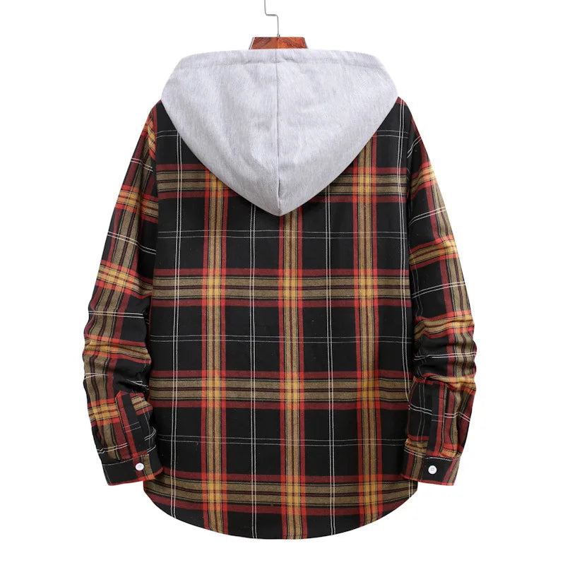 New 2026 Men's Plaid Hooded Shirts Loose Casual Men Jacket Shirt Comfortable Long Sleeve Sport Hooded Coats Men's Daily Clothing