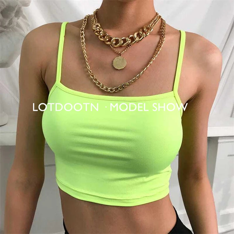 LOTDOOTN Women Sexy Backless Fashion Vest Green Fluorescent Camisole Women Nylon Tops Women Athletic Spandex Tops Women Camis