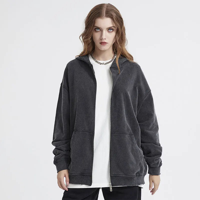 Y2K Zip Up Hoodie for Men Cross Print Loose Long Sleeve Pullover Women Retro Harajuku Sweatshirts Oversized Goth Hip Hop Jacket