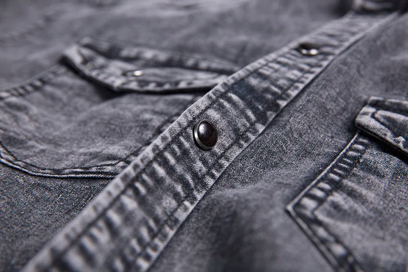 New Men's Fashion Short Sleeve Denim Shirt Soft Solid Color Slim Fit Cowboy Top for Men