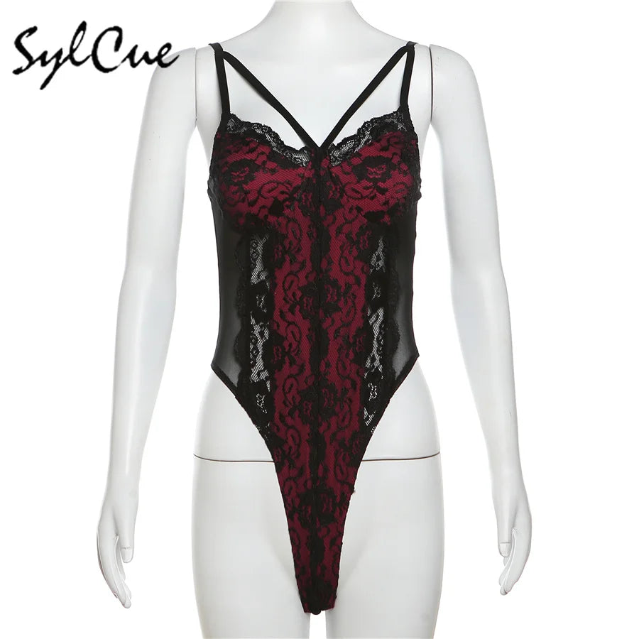NIBBER 2024 Summer New Lace Patchwork Tight Sexy Hot Mature Beautiful High Street All-Match Cool Women's Strap Boomsuit Jumpsuit