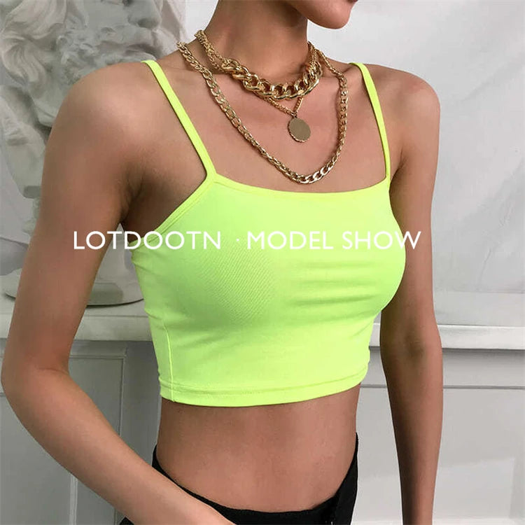 LOTDOOTN Women Sexy Backless Fashion Vest Green Fluorescent Camisole Women Nylon Tops Women Athletic Spandex Tops Women Camis