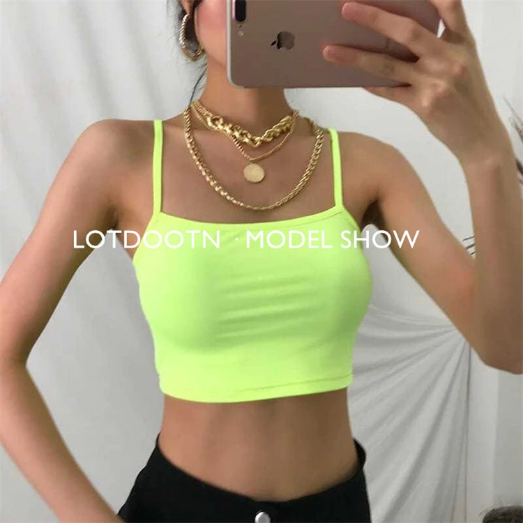 LOTDOOTN Women Sexy Backless Fashion Vest Green Fluorescent Camisole Women Nylon Tops Women Athletic Spandex Tops Women Camis