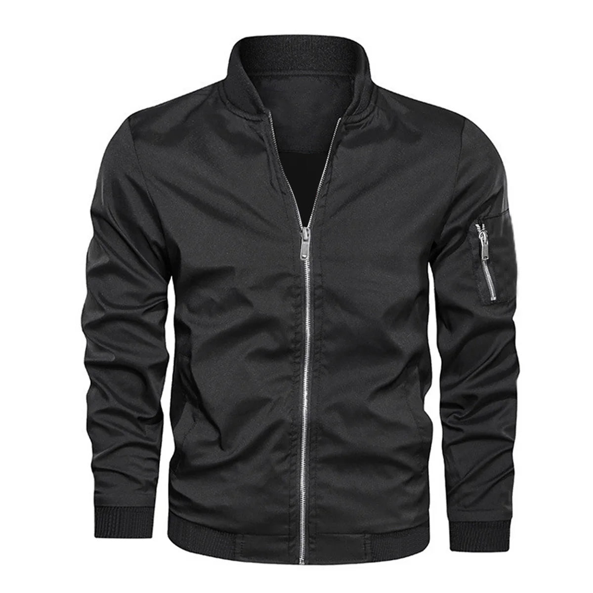 New Spring Men's Windbreaker Jacket, Solid Color with Zipper Pockets, Casual Sports Outdoor Daily Wear