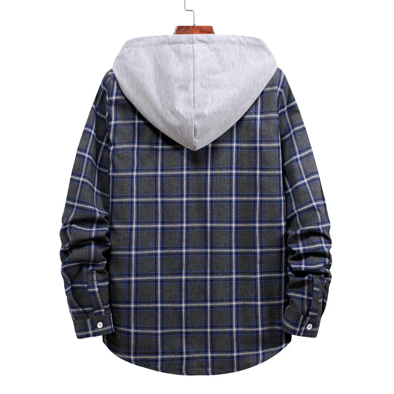 New 2026 Men's Plaid Hooded Shirts Loose Casual Men Jacket Shirt Comfortable Long Sleeve Sport Hooded Coats Men's Daily Clothing