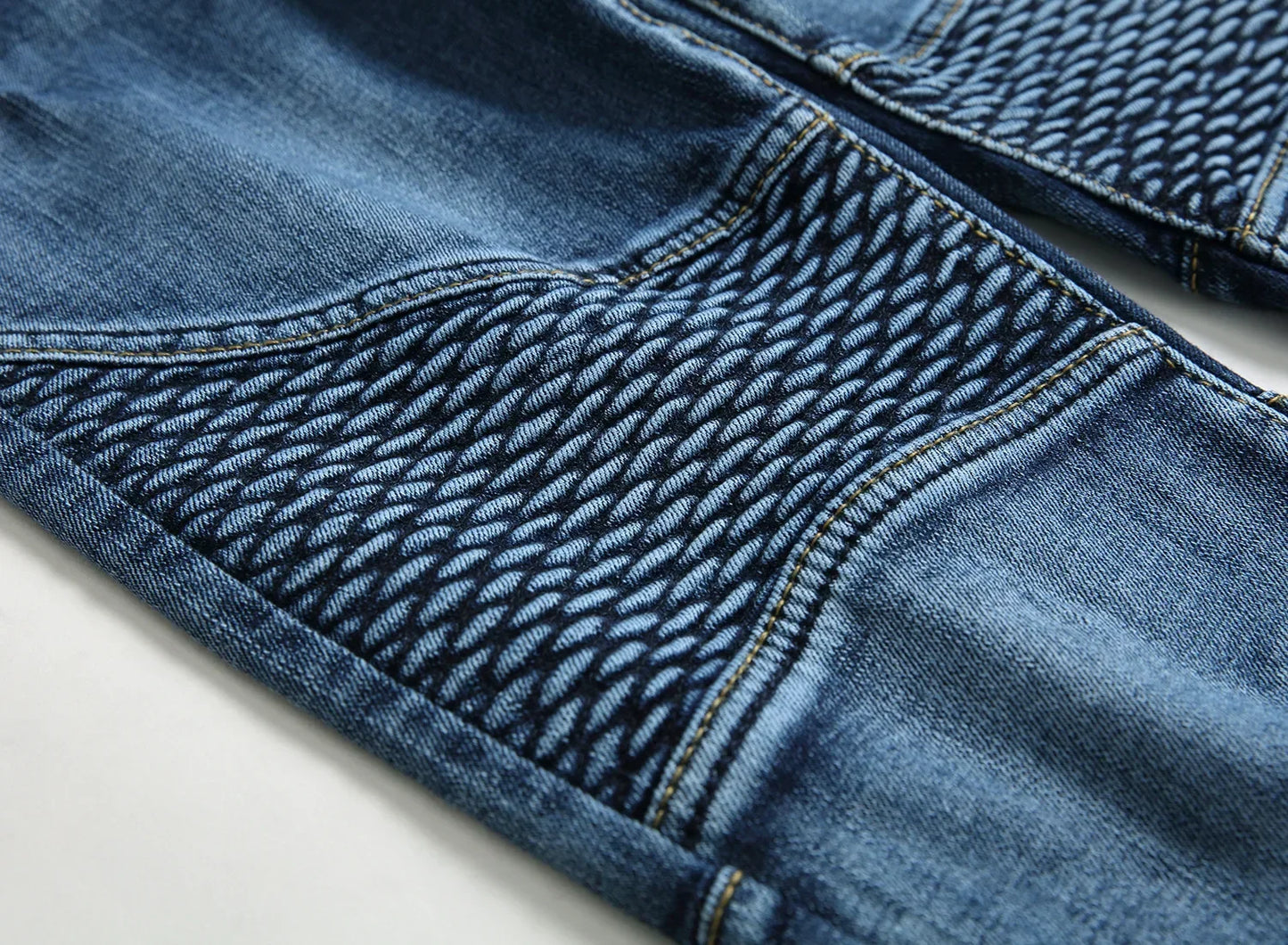 New Men's Patchwork Vintage Biker Jeans Hip Hop Slim Straight Elastic Cycling Denim Pants Male Fashion Streetwear Trouser