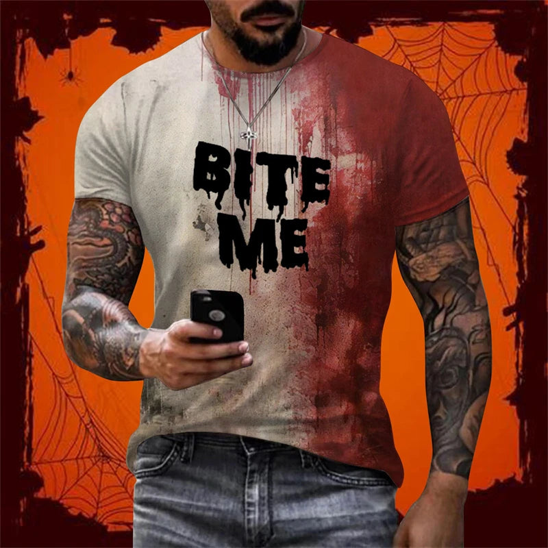 Funny Halloween Holiday Party T Shirt For Men Blood Design Graphic T Shirts Cosplay Bloody Female Tee Horror Hoody Boy Tshirt