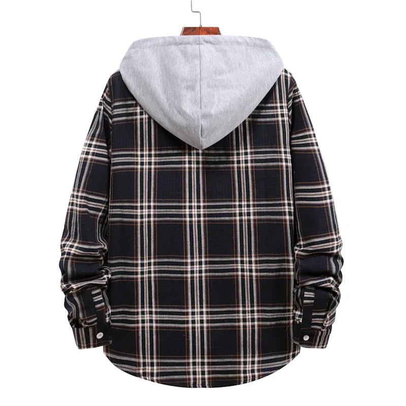 New 2026 Men's Plaid Hooded Shirts Loose Casual Men Jacket Shirt Comfortable Long Sleeve Sport Hooded Coats Men's Daily Clothing