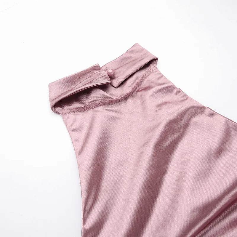Women Dress Elegant Long Dresses Party Night Dress Women Dresses Woman Female Stand Collar Hanging Neck Sexy Slim Fit Slit