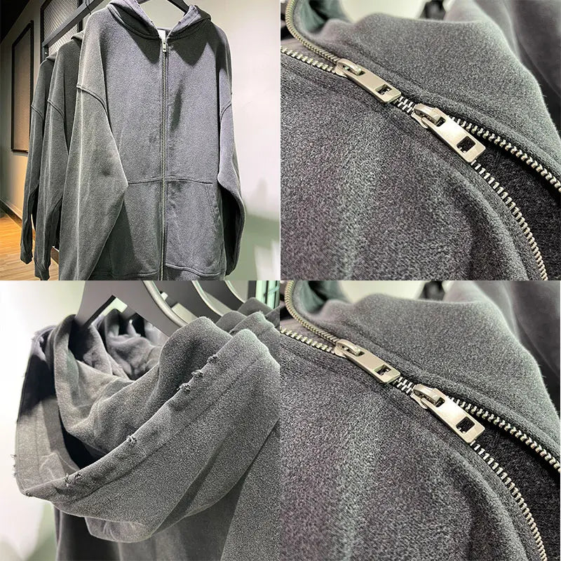 Y2K Zip Up Hoodie for Men Cross Print Loose Long Sleeve Pullover Women Retro Harajuku Sweatshirts Oversized Goth Hip Hop Jacket
