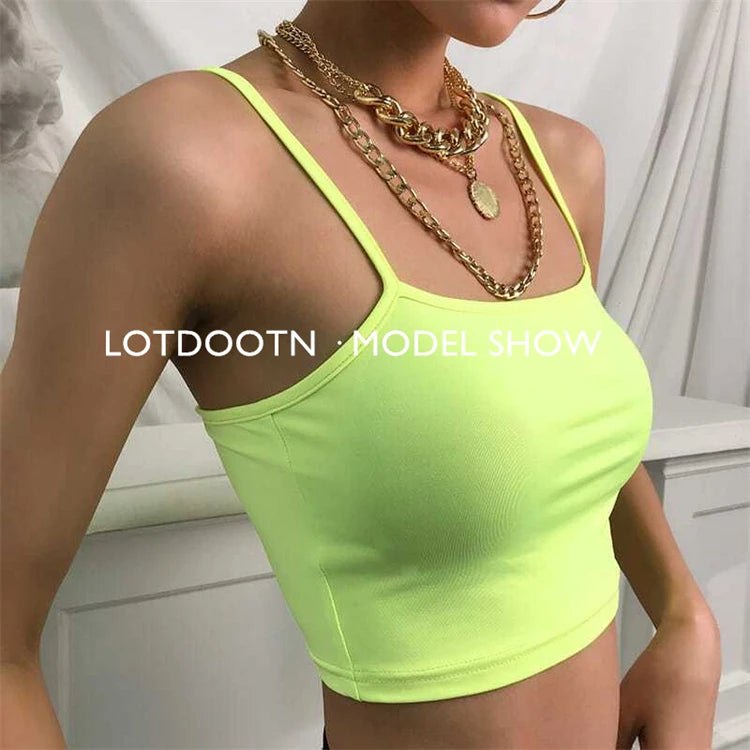 LOTDOOTN Women Sexy Backless Fashion Vest Green Fluorescent Camisole Women Nylon Tops Women Athletic Spandex Tops Women Camis