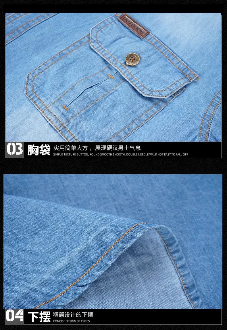 New Men's Outdoor Tooling Shirts Multi-pocket Design Men Long Sleeve Denim Shirt High Quality 100%Cotton Casual Shirt Coats Male