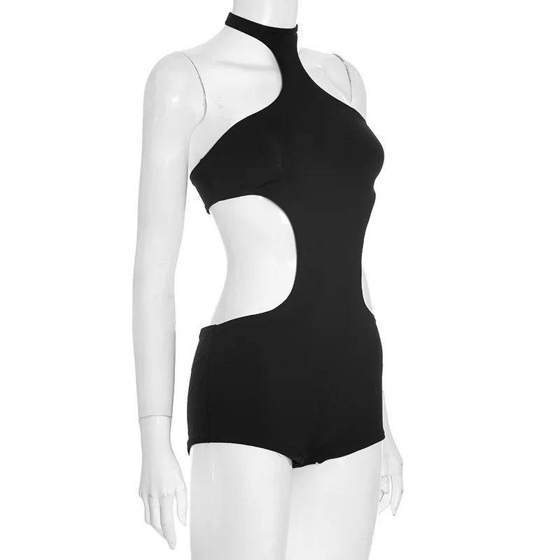 Sleeveless Cutout Romper Women Brown Halter Neck Y2K Sexy Bodycon Short Jumpsuit 2026