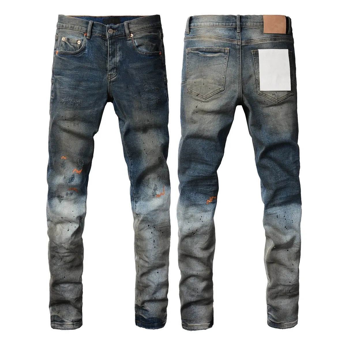 New Fashion Jeans Men High Street Black Splashing ink graffiti Distressed Hole Stretch Skinny Button Fly Ripped Jeans Brand