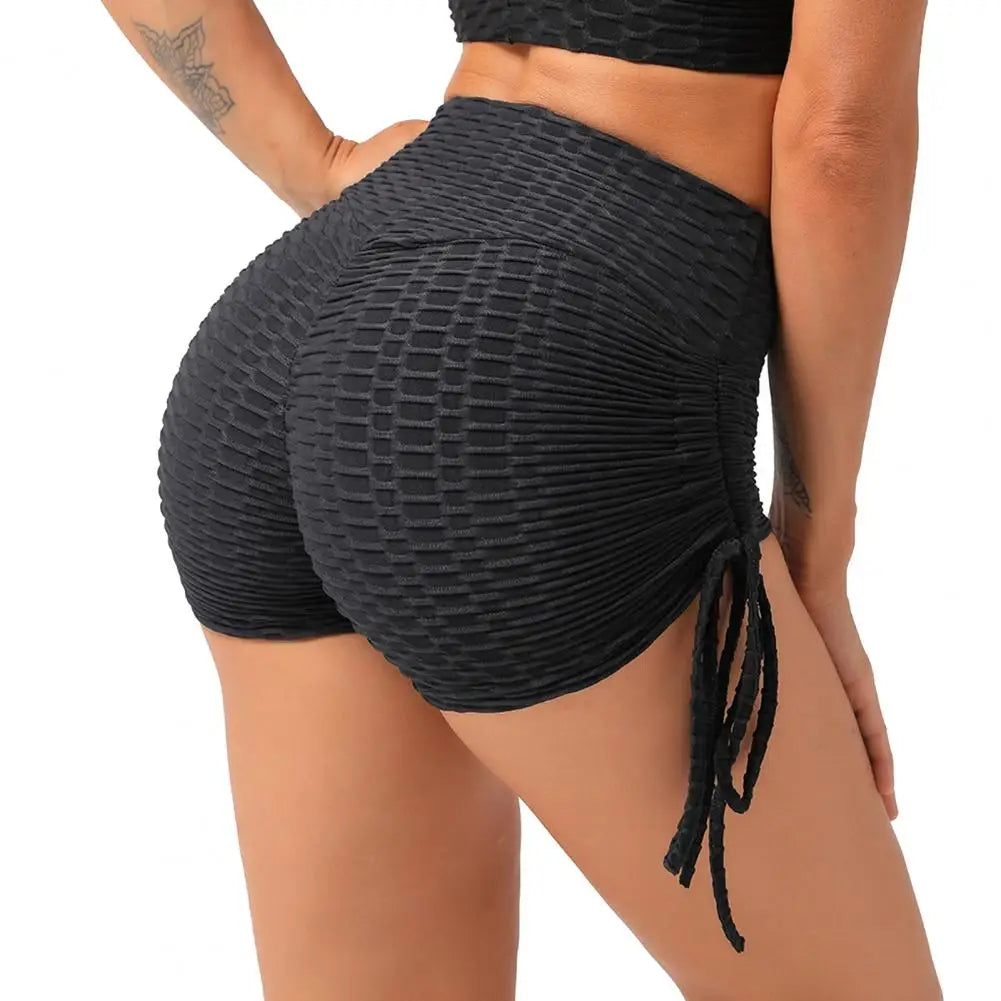 Yoga Shorts Women High Waist Push Up Sport Shorts Slim Workout Shorts with Side Drawstrings for Fitness Gym Training Cycling