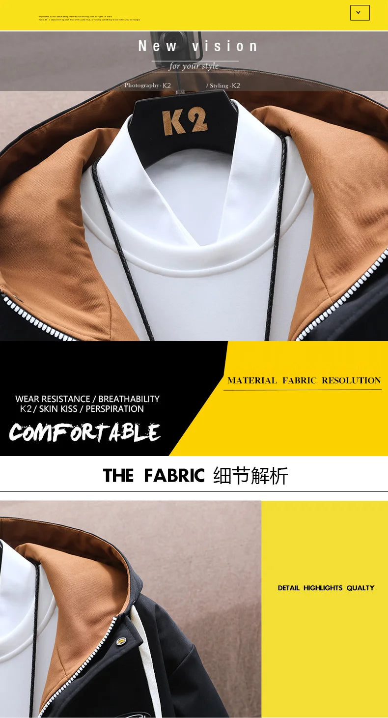 Men's Casual Hooded Jackets Autumn Patchwork Thin Coats Outwear Top Windbreaker Streetwear Clothing Plus Size