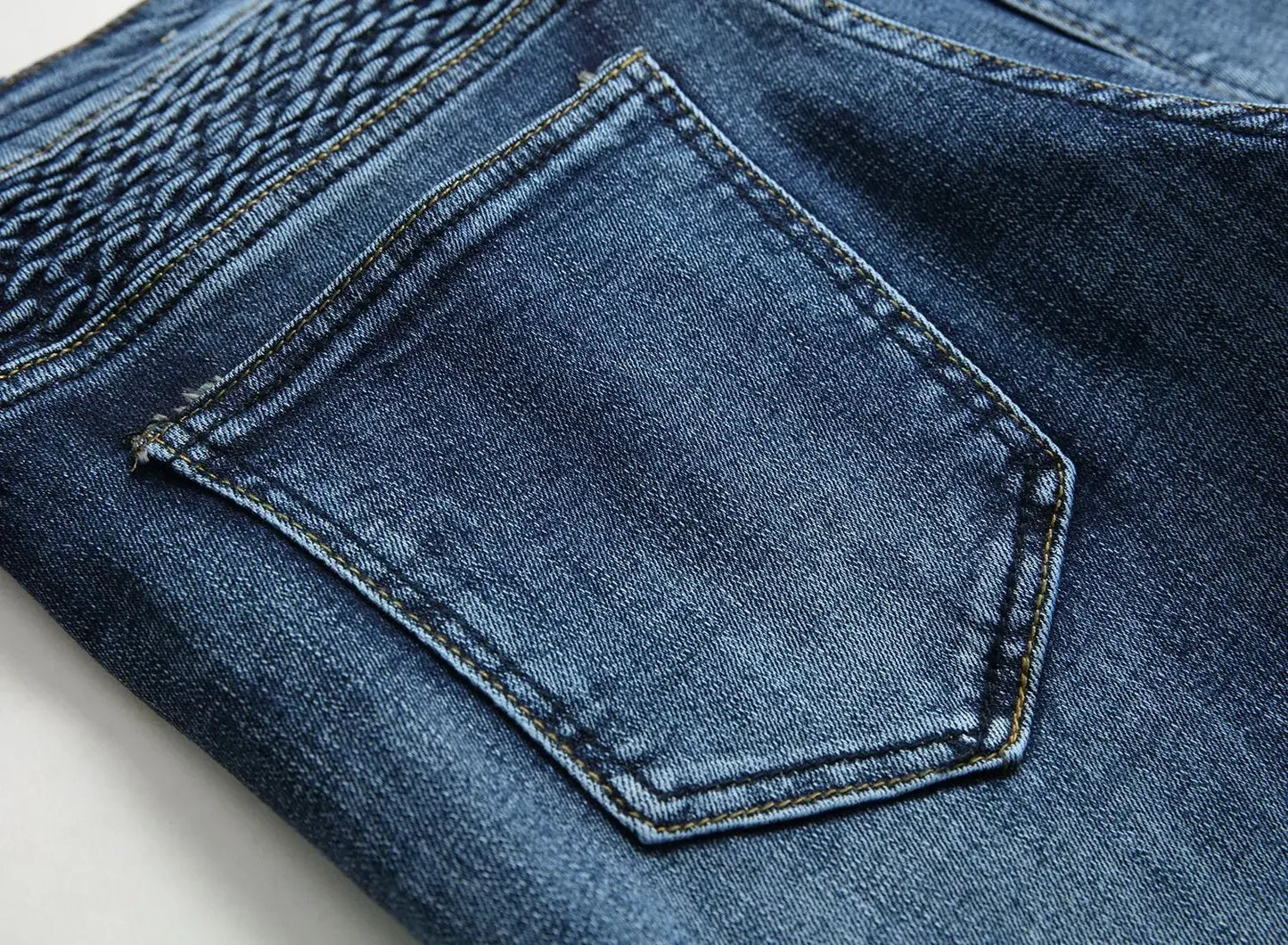 New Men's Patchwork Vintage Biker Jeans Hip Hop Slim Straight Elastic Cycling Denim Pants Male Fashion Streetwear Trouser