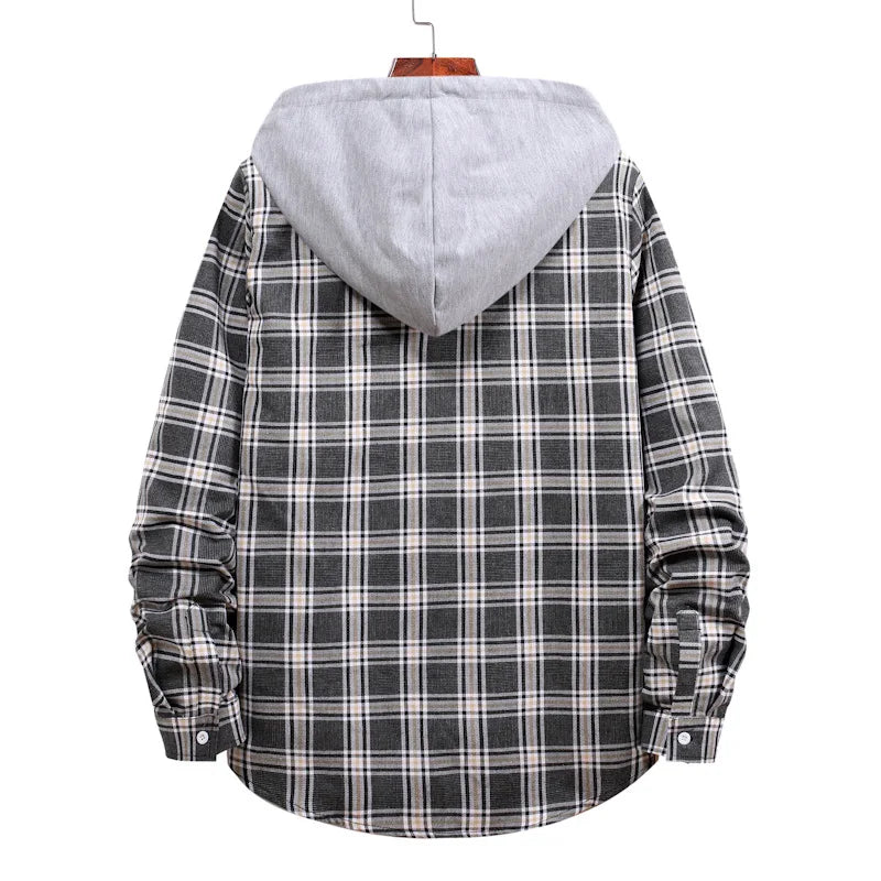 New 2026 Men's Plaid Hooded Shirts Loose Casual Men Jacket Shirt Comfortable Long Sleeve Sport Hooded Coats Men's Daily Clothing