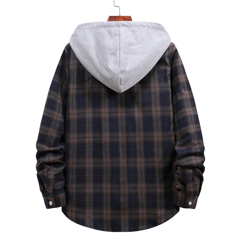 New 2026 Men's Plaid Hooded Shirts Loose Casual Men Jacket Shirt Comfortable Long Sleeve Sport Hooded Coats Men's Daily Clothing
