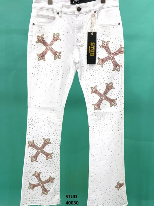 2026 Popular Flash Element White Series Simple Baggy Denim Pants Cross Pattern Niche Fashion Y2k New Straight Leg Jeans