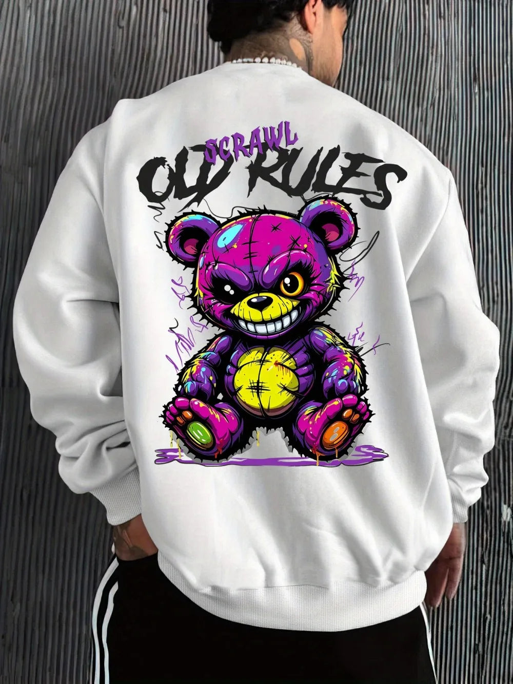 New Men's Autumn Personalized Evil Bear Letter Printed Comfortable Soft Long Sleeve T-shirt Outdoor Street Style Top