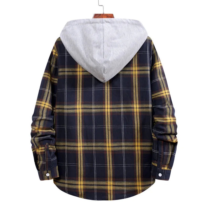 New 2026 Men's Plaid Hooded Shirts Loose Casual Men Jacket Shirt Comfortable Long Sleeve Sport Hooded Coats Men's Daily Clothing