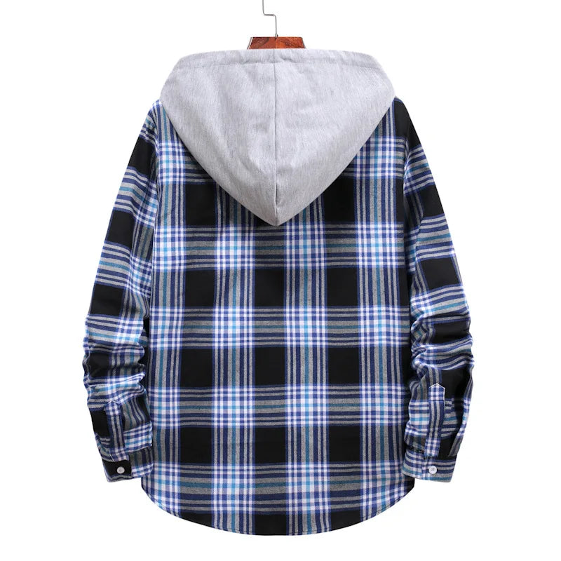 New 2026 Men's Plaid Hooded Shirts Loose Casual Men Jacket Shirt Comfortable Long Sleeve Sport Hooded Coats Men's Daily Clothing