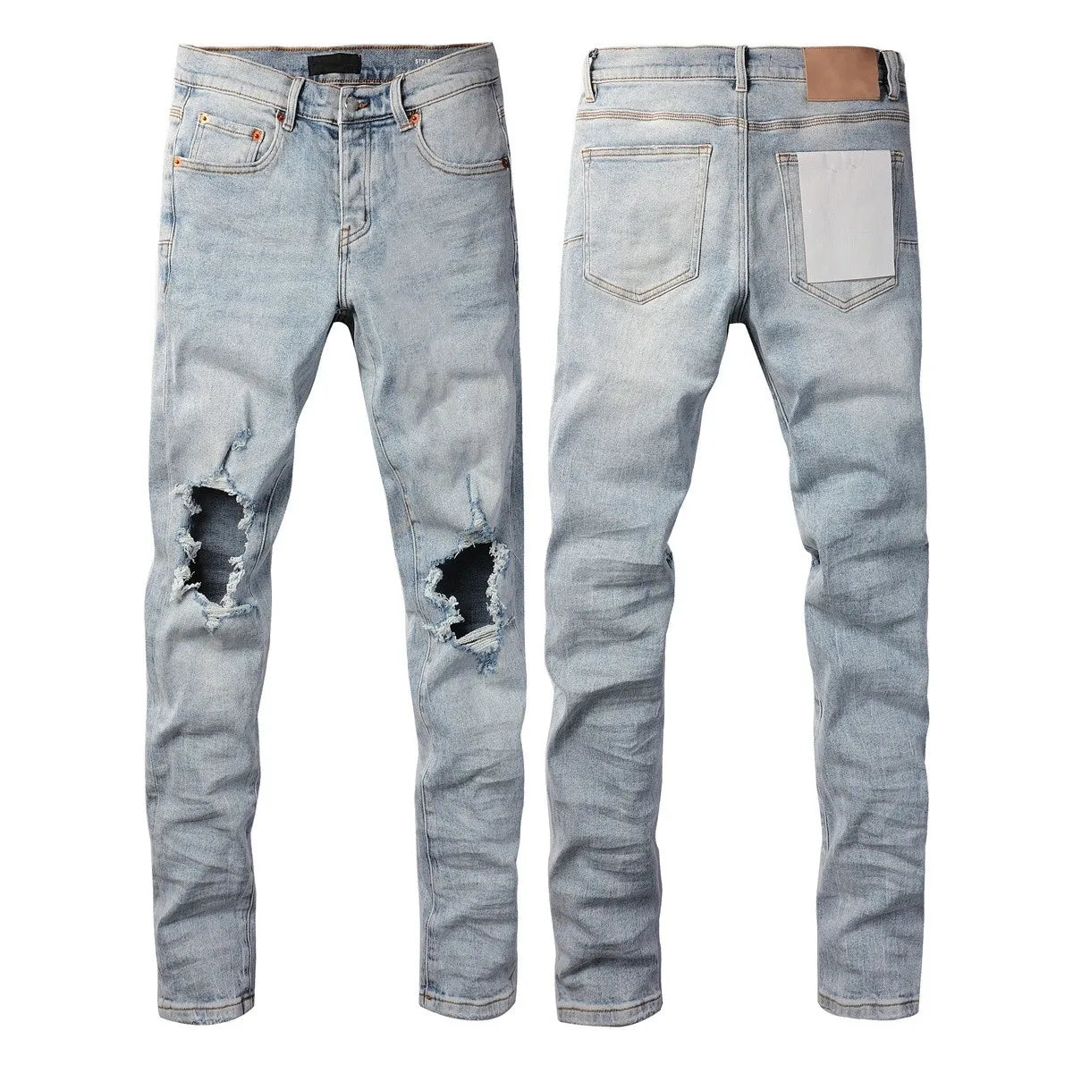 New Fashion Jeans Men High Street Black Splashing ink graffiti Distressed Hole Stretch Skinny Button Fly Ripped Jeans Brand