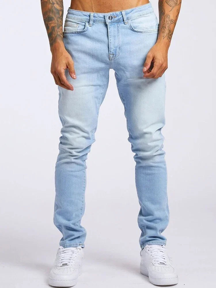 Mens Jeans Elastic Skinny Solid Color Stretch Pencil Pants Slim Fit Denim Jeans Jogging Streetwear Cowboy Casual Trousers Blck