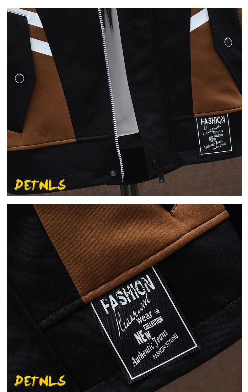 Men's Casual Hooded Jackets Autumn Patchwork Thin Coats Outwear Top Windbreaker Streetwear Clothing Plus Size