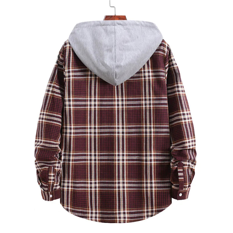 New 2026 Men's Plaid Hooded Shirts Loose Casual Men Jacket Shirt Comfortable Long Sleeve Sport Hooded Coats Men's Daily Clothing