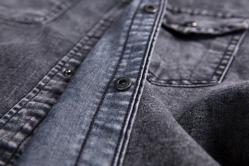 New Men's Fashion Short Sleeve Denim Shirt Soft Solid Color Slim Fit Cowboy Top for Men
