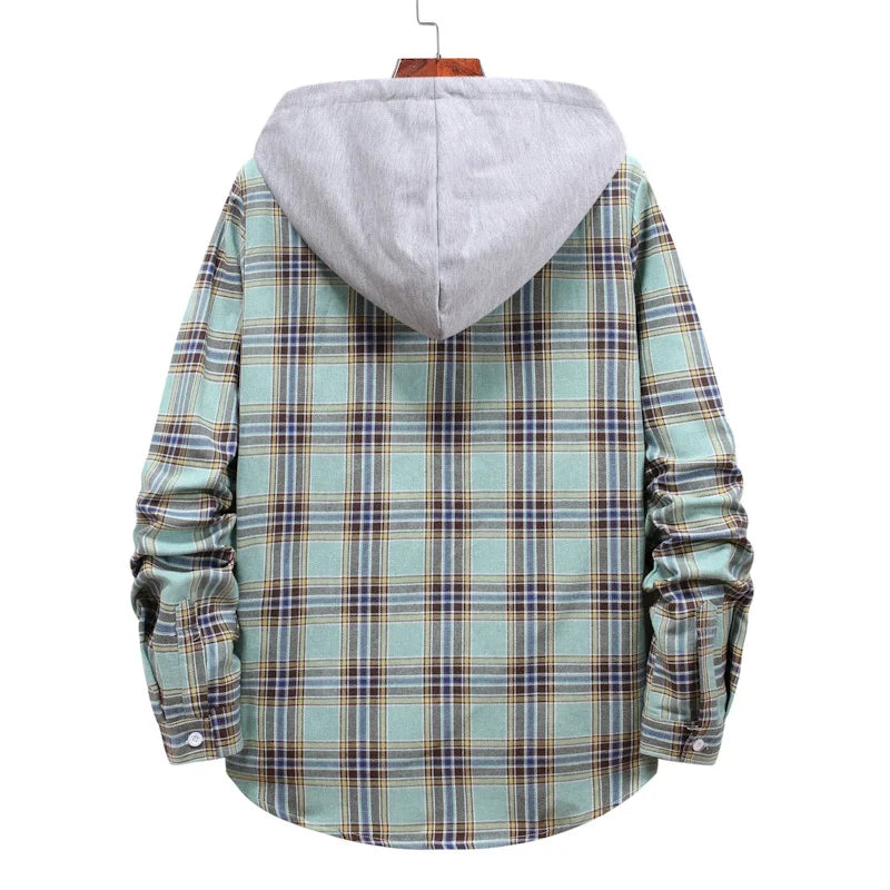 New 2026 Men's Plaid Hooded Shirts Loose Casual Men Jacket Shirt Comfortable Long Sleeve Sport Hooded Coats Men's Daily Clothing
