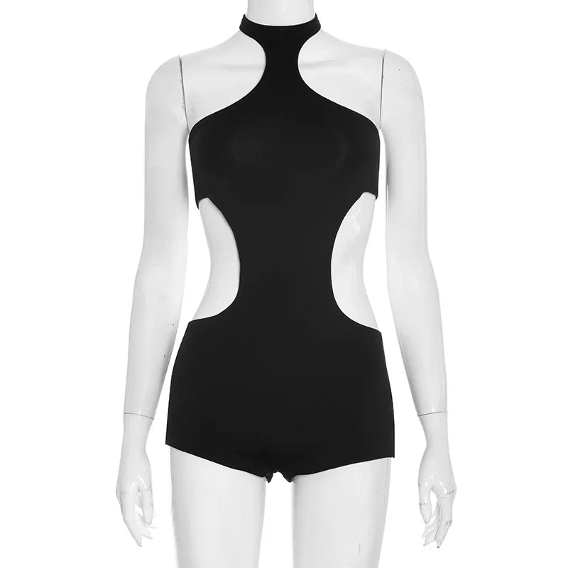 Sleeveless Cutout Romper Women Brown Halter Neck Y2K Sexy Bodycon Short Jumpsuit 2026