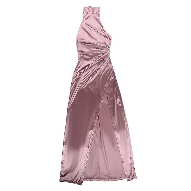 Women Dress Elegant Long Dresses Party Night Dress Women Dresses Woman Female Stand Collar Hanging Neck Sexy Slim Fit Slit