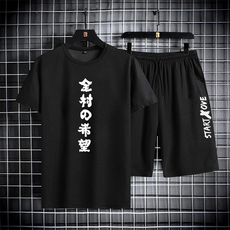 2024 Summer quick-drying Suit for Men Fashion Comfortable Short sleeved T-shirts+Shorts 2-piece Set Tracksuit gym clothing men