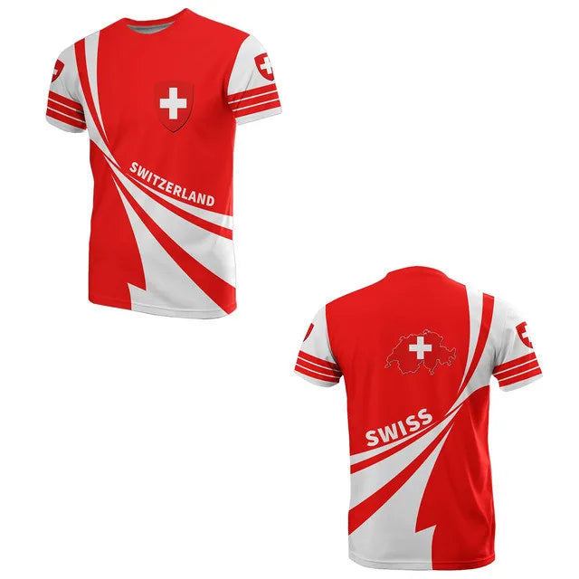 Fashion New Swiss Flag Graphic 3D Print T-shirt Swiss National Emblem Men’s Sports Tops  National Day Gifts Personalized Tee