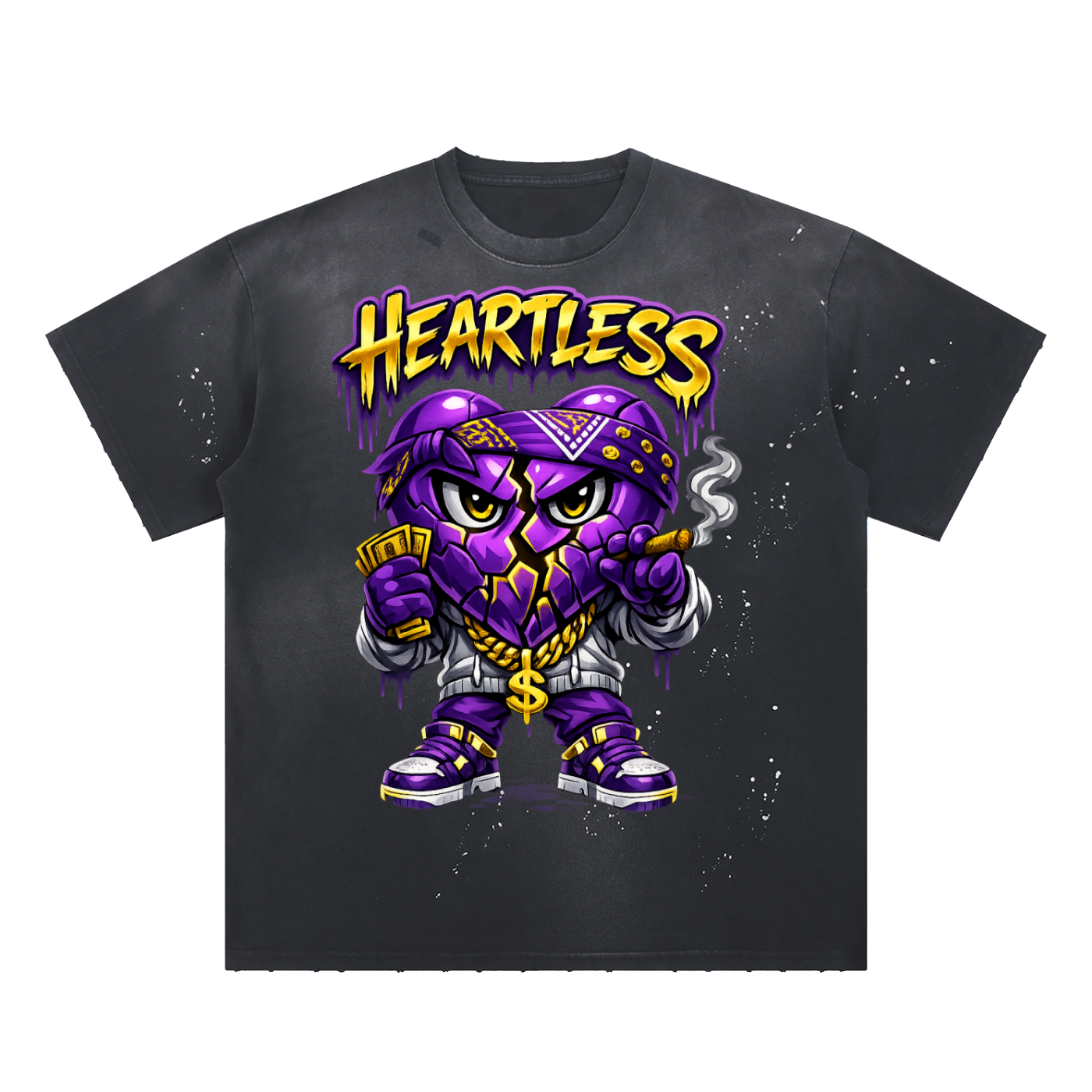 heartless Hand-Frayed Sunfade Paint Splatter T-Shirt