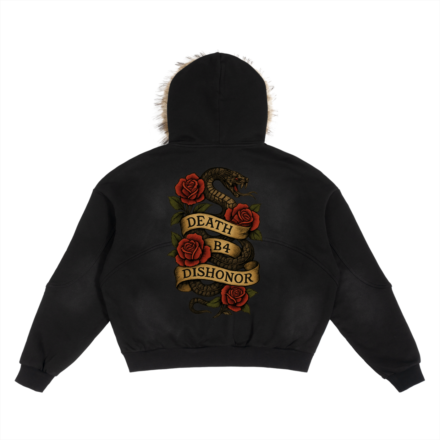 Sun Fade Boxy Detachable Fur Hoodie death B4 dishoner