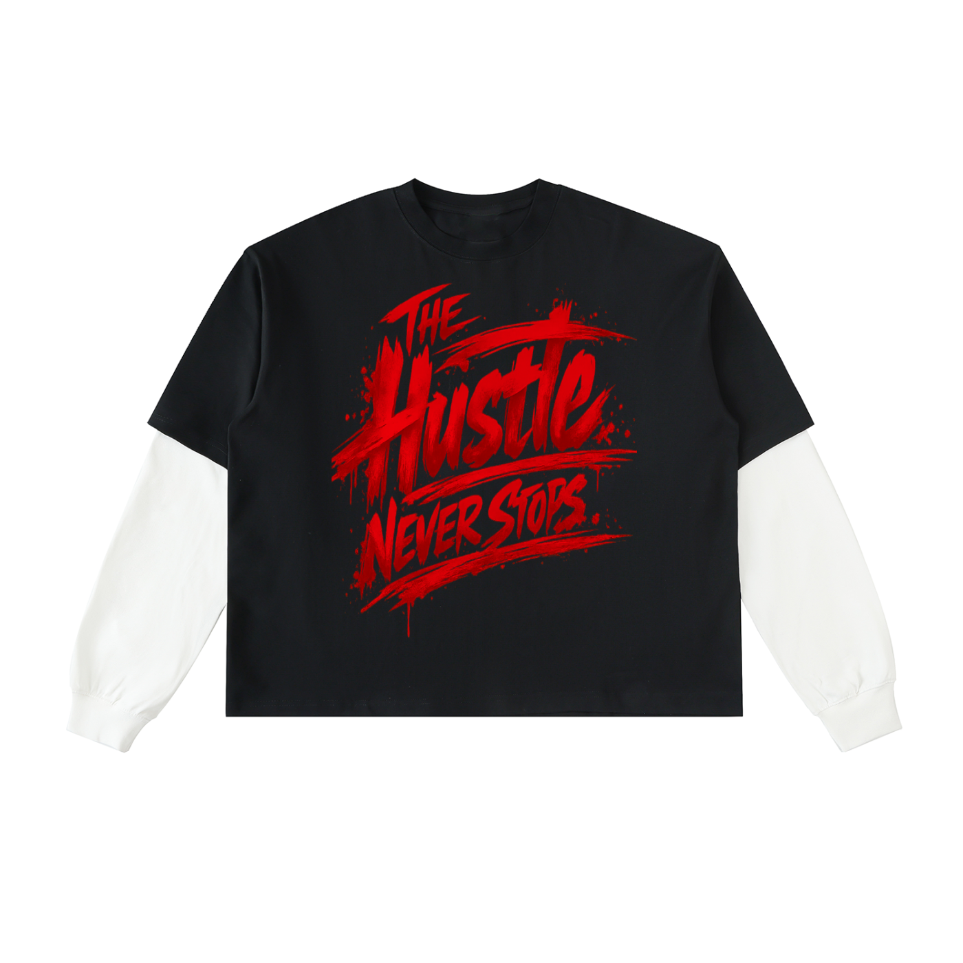 Layered Contrast Sleeve Cotton T-Shirt