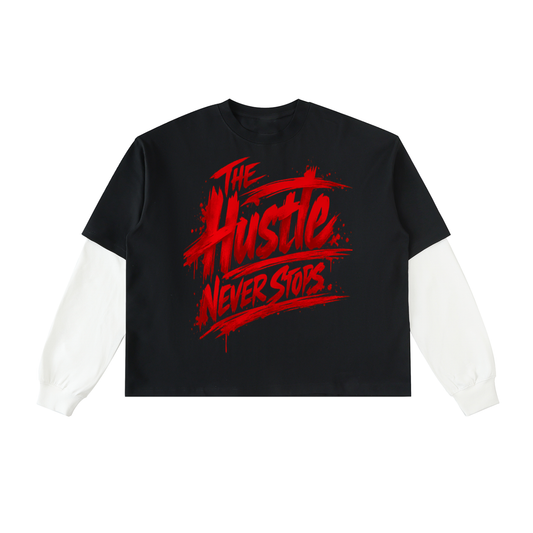 Layered Contrast Sleeve Cotton T-Shirt